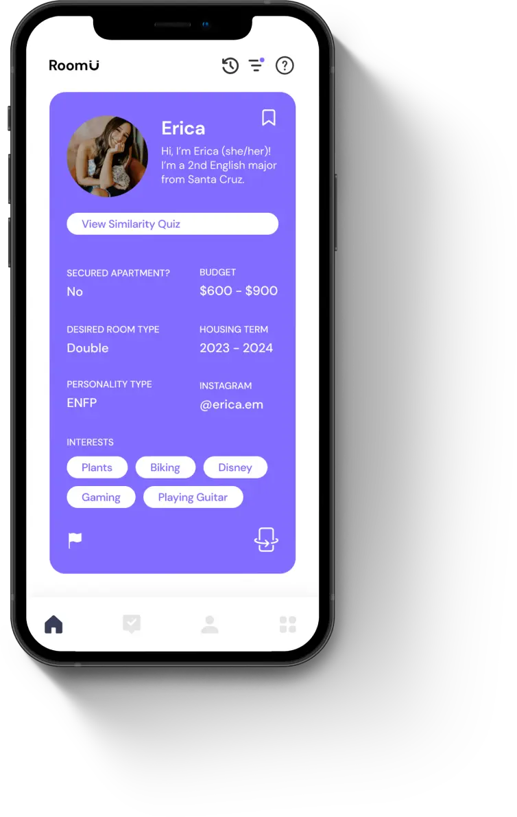 RoomU student profile details page